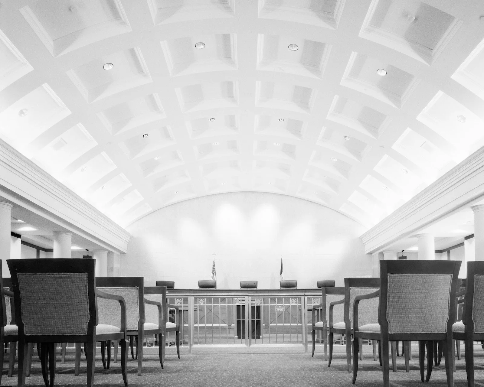 Black and white photograph of the Supreme Court of Iowa Courtroom